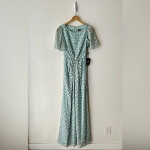 Adrianna Papell Floral Blue Chiffon Maxi Dress
